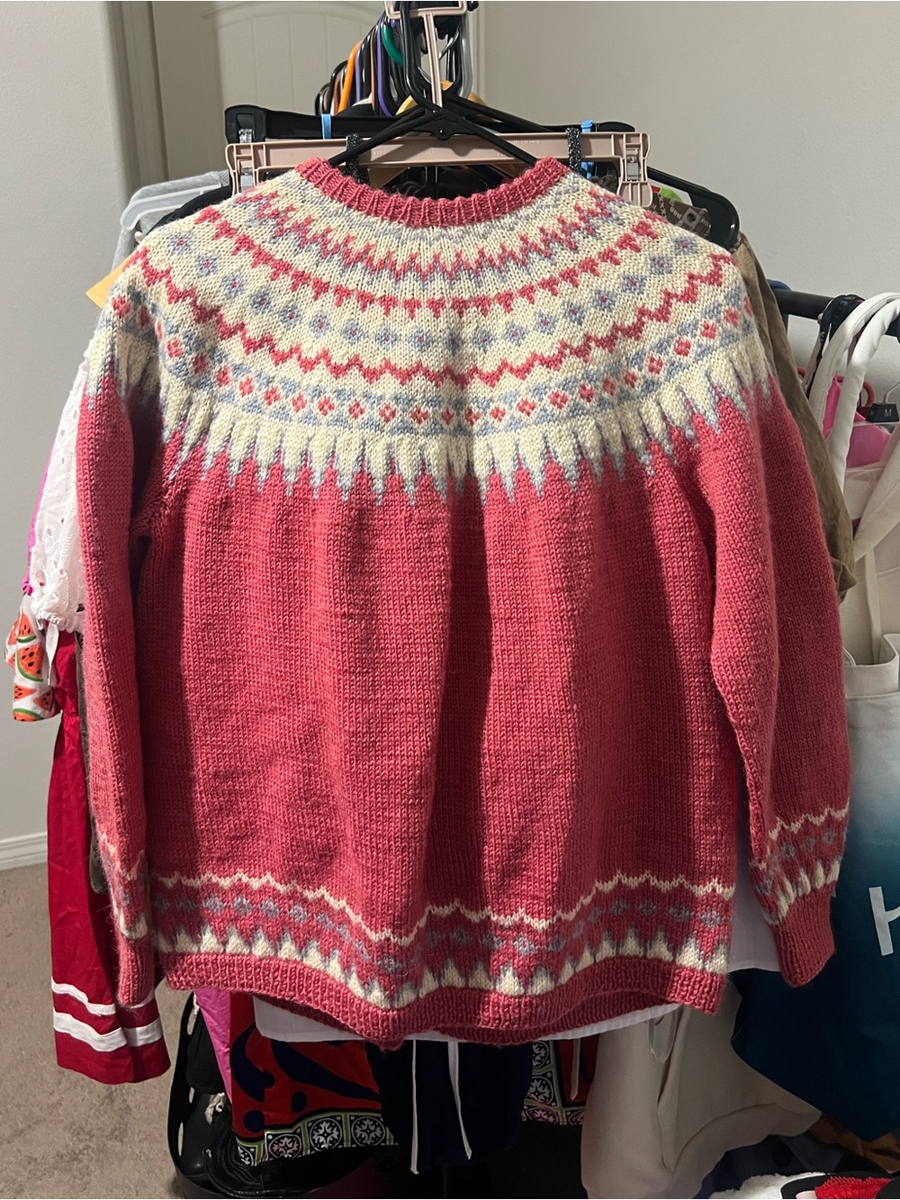 Women’s Pink Fair Isle Button-Front Cardigan Sweater - Picture 13 of 16